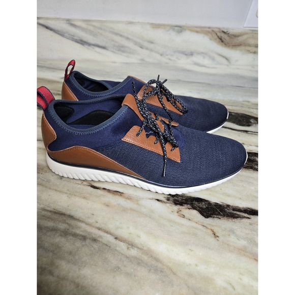 Cole Haan Shoes Mens Size 13 Navy Blue Brown Grand Motion Knit Lace Up Sneakers